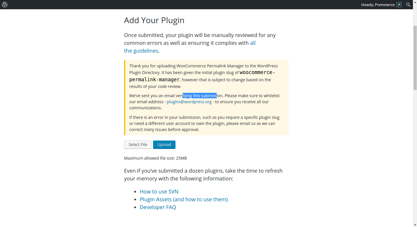 Add Plugin to WordPress Directory - Thank you page