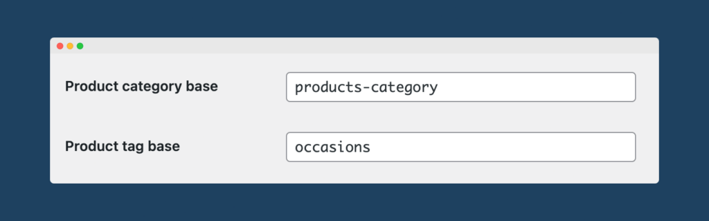 Screenshot of product category permalink settings for WooCommerce