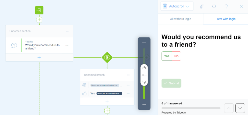 A screenshot of the Tripetto plugin visual builder for forms