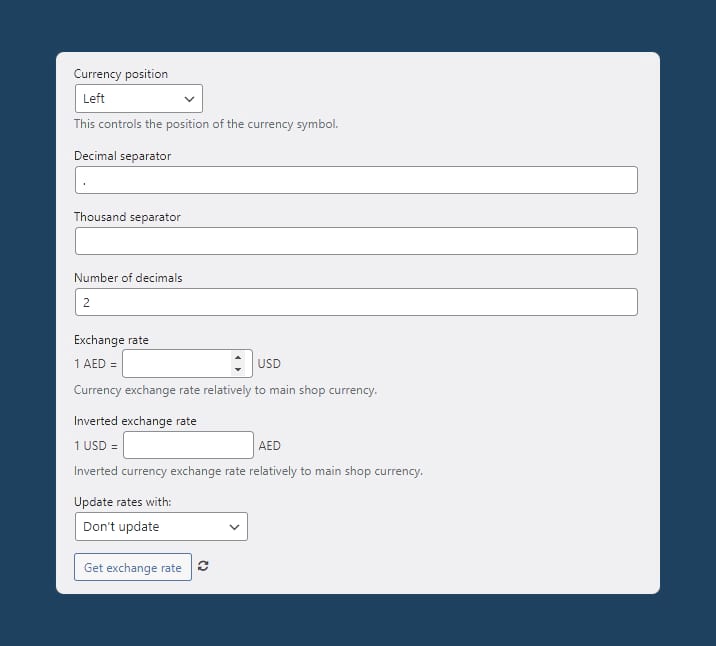 Adjust currency display options and add exchange rates