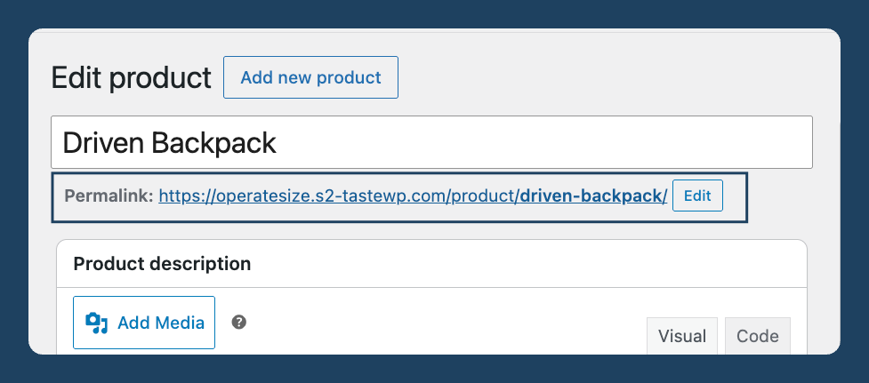 The permalink field in the WooCommerce product editor.