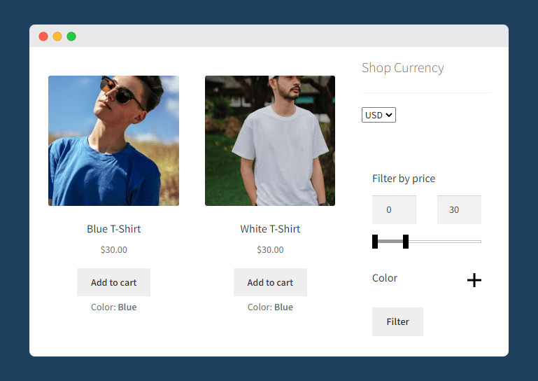 Filtering by price using the WooCommerce Product Filter price slider