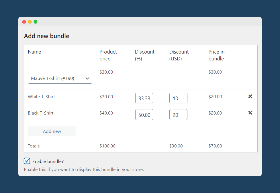 Create a new product bundle using Frequently Bought Together.