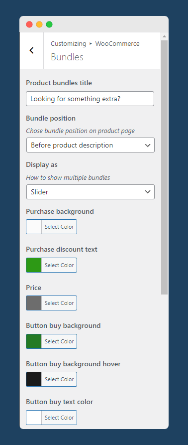 Adjust the appearance of your product bundles with the WooCommerce customizer.