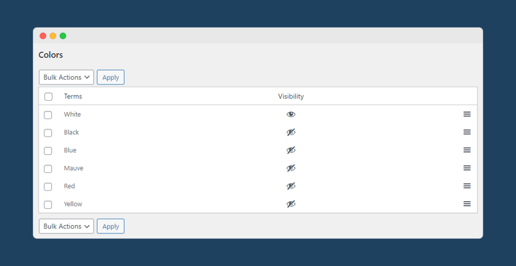 Configuring the custom taxonomy filter terms for WooCommerce Product Filter.