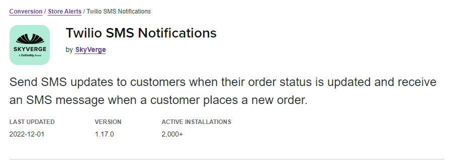 Twilio SMS Notifications’ plugin page.