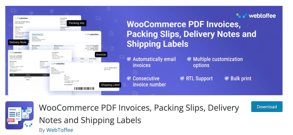 WooCommerce PDF Invoices, Packing Slips, Delivery Notes, and Shipping Labels