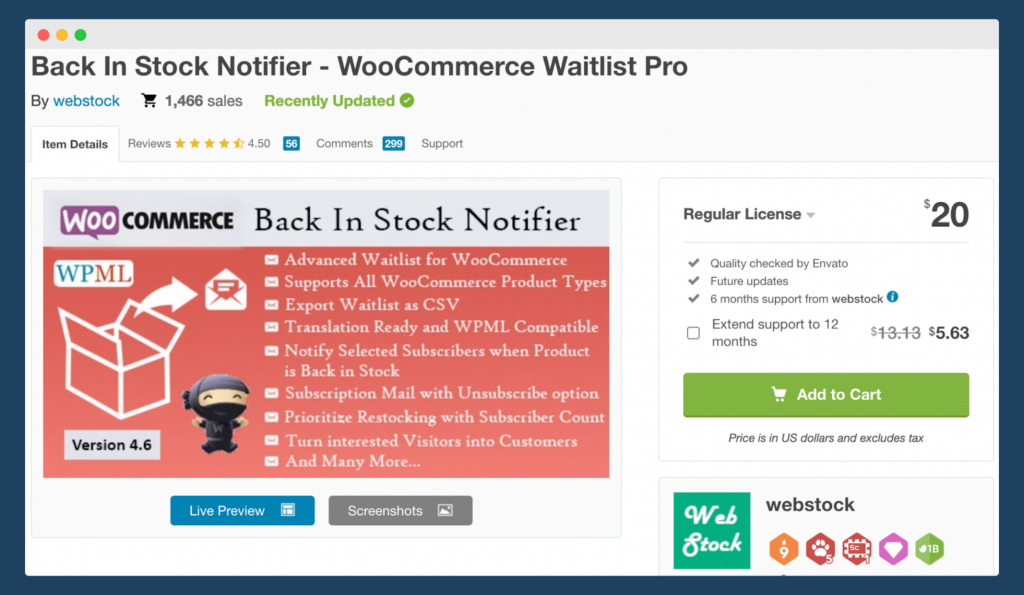 WooCommerce Waitlist Pro download page.