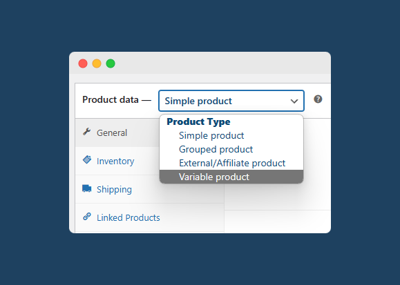 Product data selection in WooCommerce.