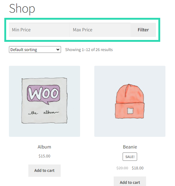 Adding a price filter to the WooCommerce Elementor store.