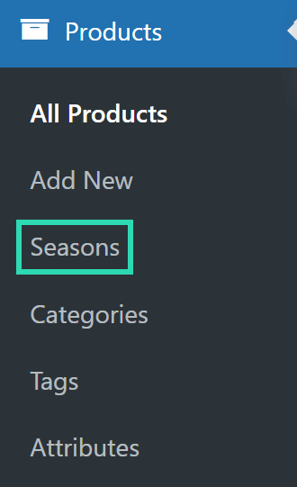 The new custom taxonomy – Seasons.