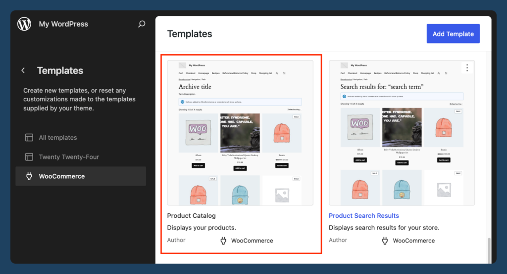WooCommerce templates in the Design Editor for WordPress