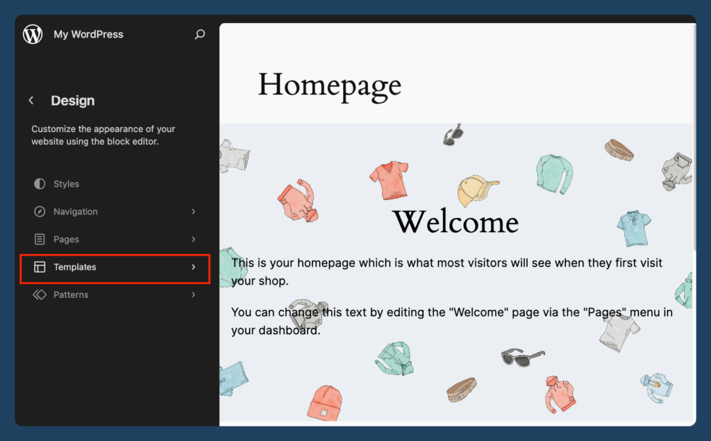 Templated tab in the Design Editor for WordPress