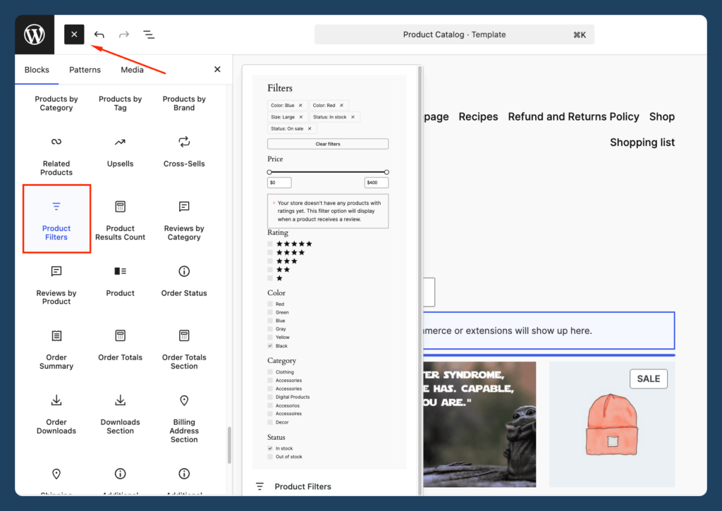 Product Filters block