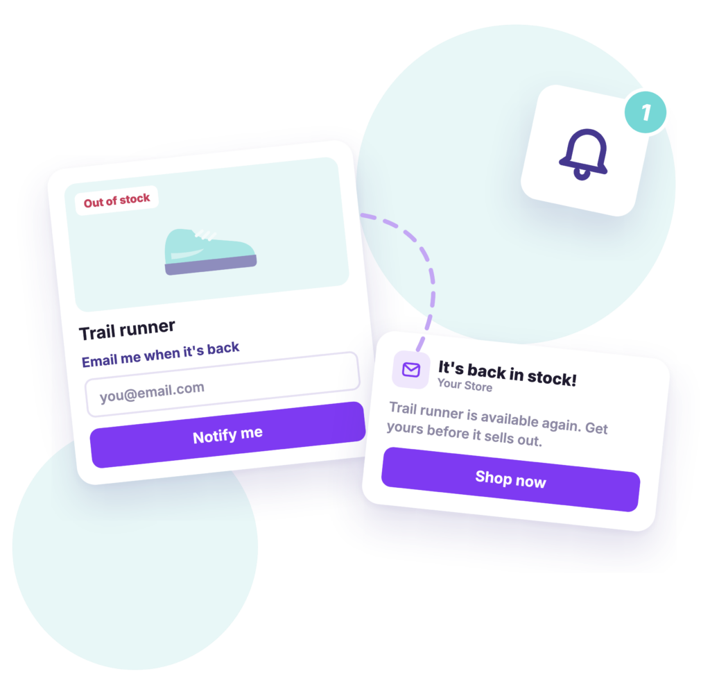 An out of stock product with a notify me form, and the back in stock email that follows